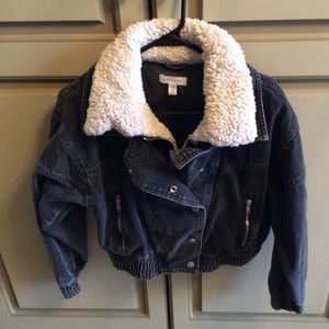 Washed black denim biker jacket